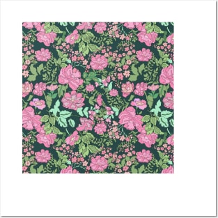 Pink repeating flower pattern Posters and Art